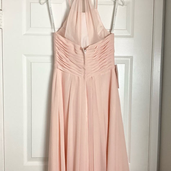 NWT Azazie Ginger A-Line Halter Pleated Chiffon Floor Length Dress Pearl Pink 4 - Picture 8 of 12